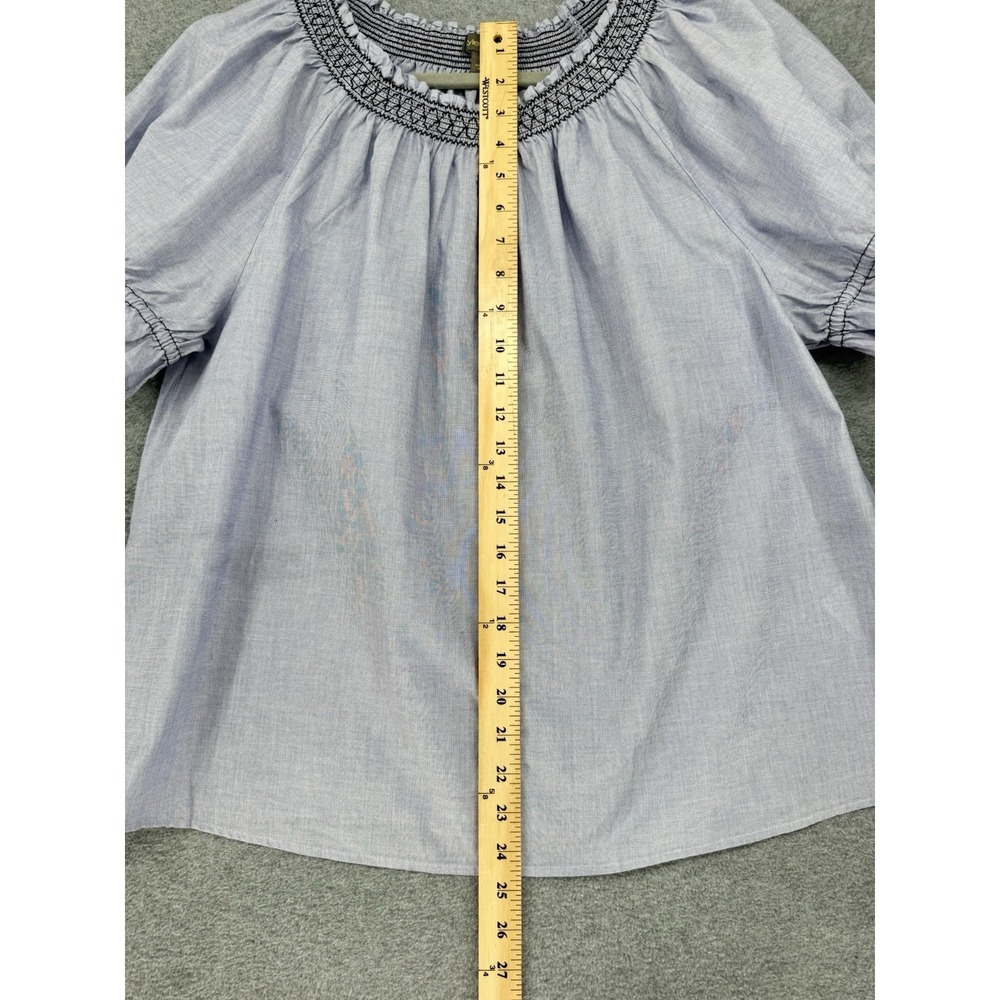 Smocked Peasant Blouse Women Large Blue Boho Off Shoulder Top Style Co - Picture 3 of 8